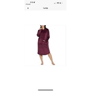 32 Degrees Heat Women's Cozy Plush Hooded Sleep Lounger Purple Hood Pockets S/M